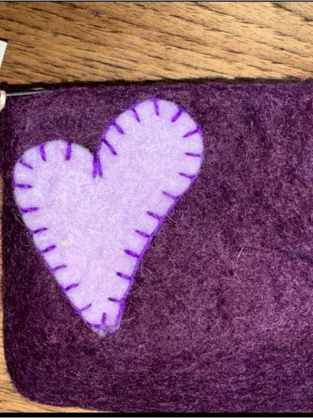 Handmade in Nepal Purple Felt Heart Wristlet Clutch NWT